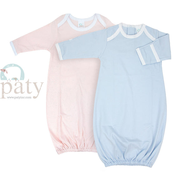 MONOGRAM LAYETTE GOWN PINK WITH WHITE PICOT TRIM by PATY