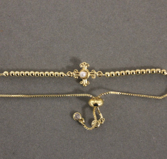 BRACELET ADJUSTABLE PEARL WITH SMALL CROSS