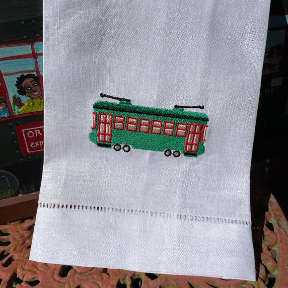 EMBROIDERED STREETCAR LINEN HAND TOWEL