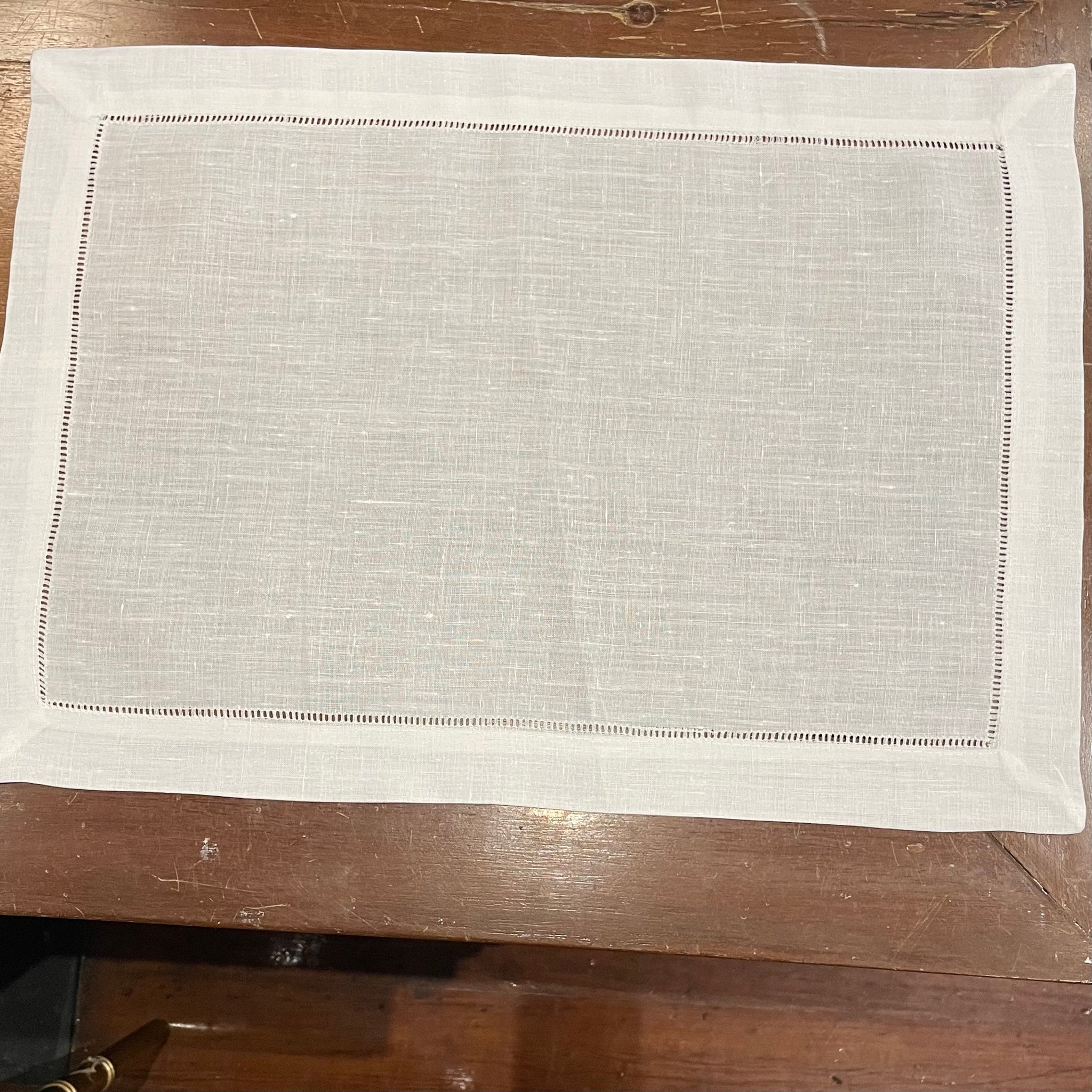 6-Pack Natural Linen Hemstitched Placemats – 14x20 – 100% Pure Linen