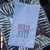 HOLLY AND JOLLY EMBROIDERED LINEN GUEST TOWEL
