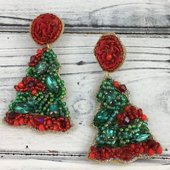 EARRINGS BEADED CHRISTMAS TREES