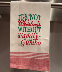 EMBROIDERED FAMILY & GUMBO CHRISTMAS KITCHEN TOWEL