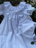 EYELET TRIM CHRISTENING GOWN AND BONNET