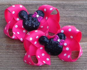 HAIRBOW  SMALL HOT PINK DOT SEQUIN MOUSE
