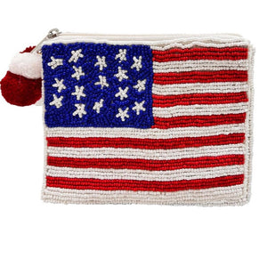 BEADED AMERICAN FLAG POUCH