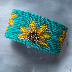 SUNFLOWER BLUE BEADED BRACELET CUFF