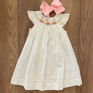 SMOCKED EASTER BUNNY WHITE ANGEL BISHOP DRESS