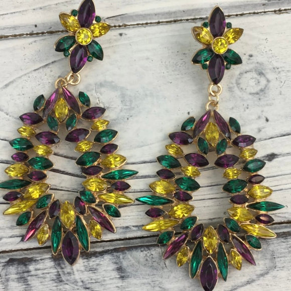 EARRINGS MARDI GRAS COLOR MULTI STONES