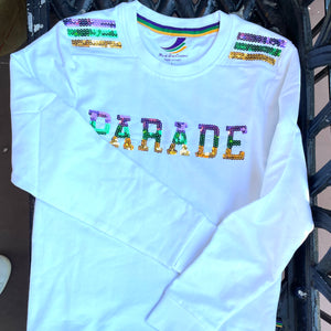MARDI GRAS PARADE KIDS WHITE SEQUIN PULLOVER