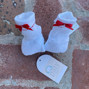 LAYETTE BOOTIES RED PICOT TRIM by PATY