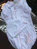 MONOGRAM LAYETTE SNAP FRONT GOWN PINK PICOT TRIM