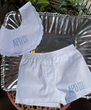 MONOGRAM WHITE/BLUE SCALLOP BIB