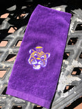 EMBROIDERED VELOUR TERRY GOLF TOWEL PURPLE