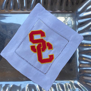 EMBROIDERED USC COCKTAIL NAPKINS S/4