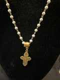 NECKLACE FILIGREE CROSS ON PEARLS