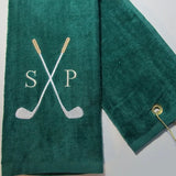 EMBROIDERED VELOUR TERRY GOLF TOWEL GREEN