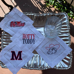 EMBROIDERED OLE MISS HOTTY TODDY COCKTAIL NAPKINS S/4