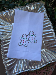 EMBROIDERED GINGERBREAD LINEN GUEST TOWEL