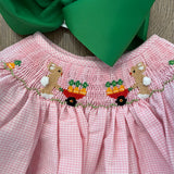 SMOCKED EASTER PINK CHECK BUNNY WHITE DRESS