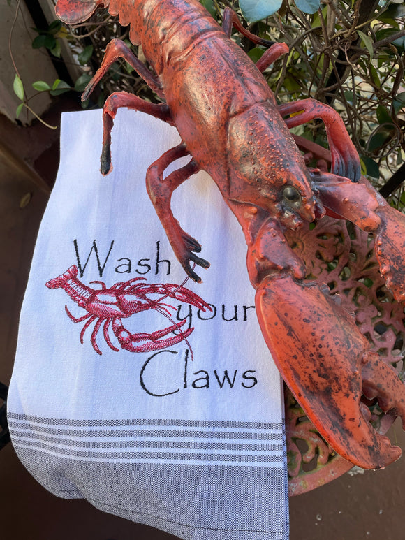 EMBROIDERED WASH YOUR CLAWS! CRAWFISH KITCHEN TOWEL