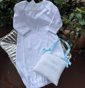 MONOGRAM LAYETTE GOWN WHITE WITH BLUE PICO TRIM by Paty