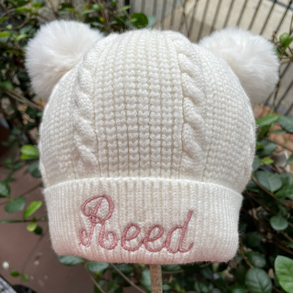 MONOGRAM POM POM KNIT CAP IVORY