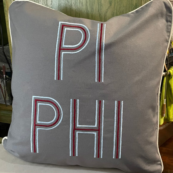 EMBROIDERED SORORITY CANVAS PILLOW GREY