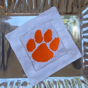 EMBROIDERED CLEMSON COCKTAIL NAPKINS S/4