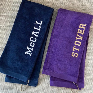 EMBROIDERED VELOUR TERRY GOLF TOWEL PURPLE