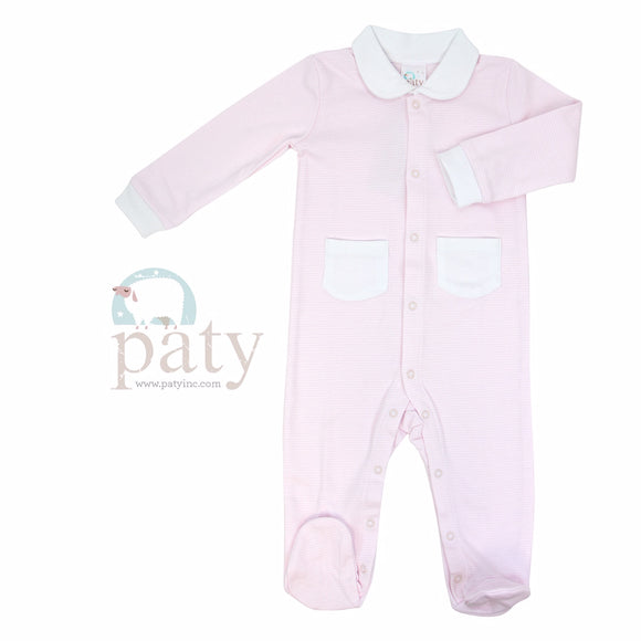 LAYETTE FOOTIE SNAP FRONT STRIPE PINK by PATY
