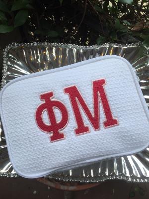 EMBROIDERED PHI MU SORORITY WAFFLE MAKEUP TRAVEL BAG