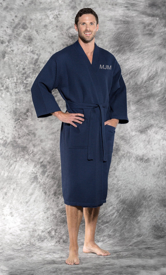 MONOGRAM MENS NAVY WAFFLE ROBE
