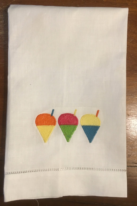 EMBROIDERED LINEN HAND TOWEL MULTI SNOWBALLS