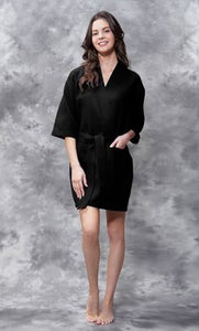 MONOGRAM WAFFLE KIMONO BLACK ROBE