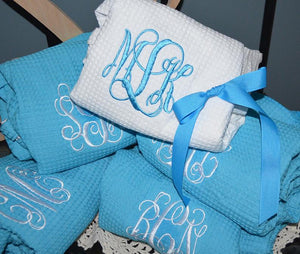 MONOGRAM WAFFLE KIMONO TURQUOISE ROBE