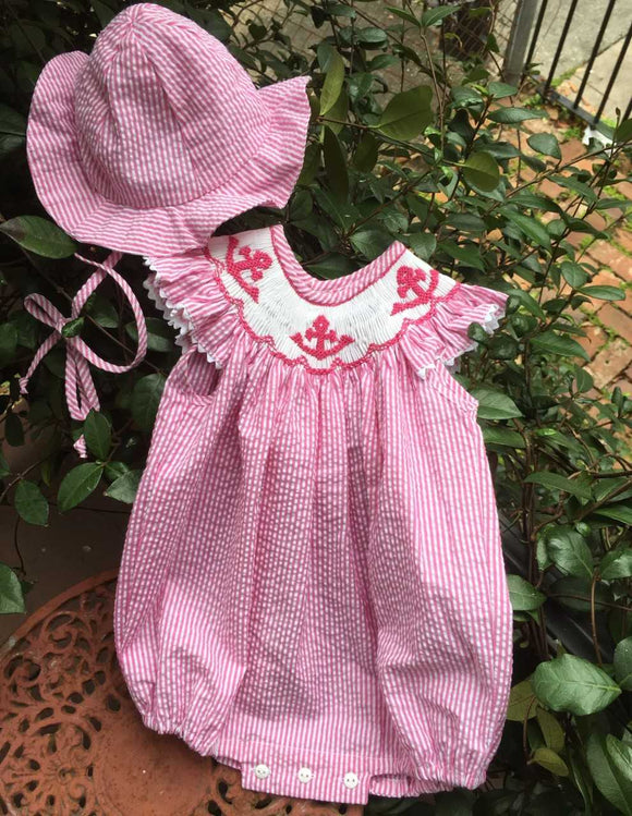SEERSUCKER ANCHOR SMOCK BUBBLE & HAT