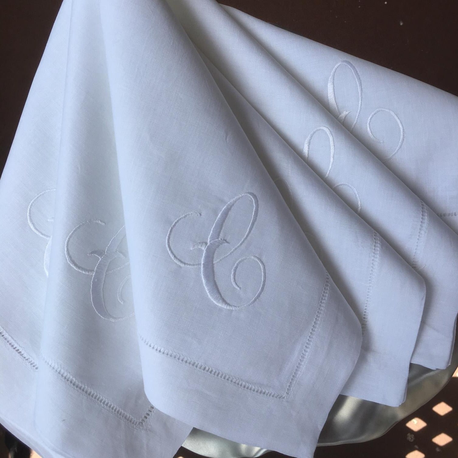 Buy White No Iron White Linen Look Monogrammed Hemstitched Napkins,  Monogrammed White No Iron Cloth Napkin, Monogrammed White Wedding Napkin  Online in India 